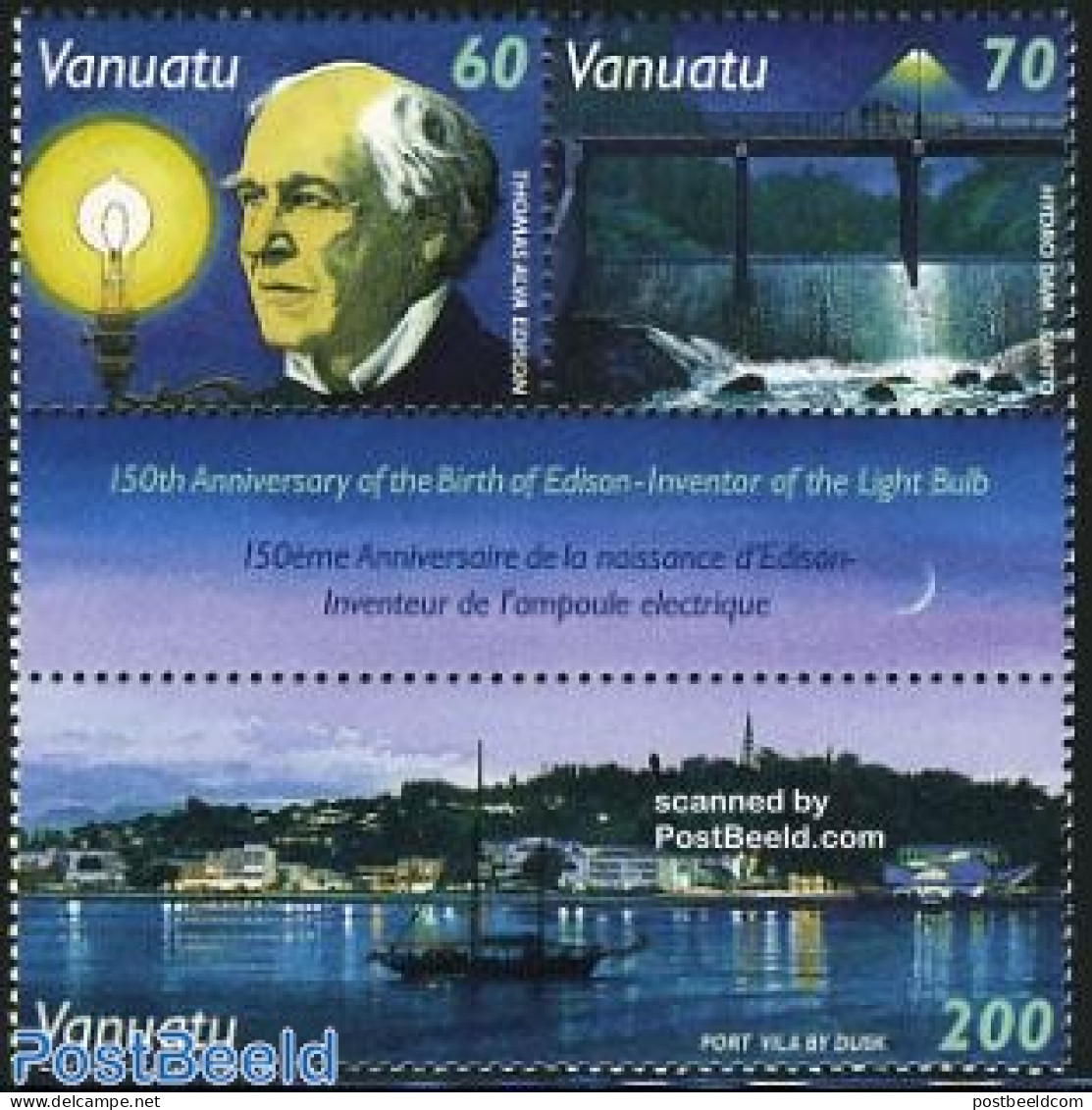 Vanuatu 1997 Edison 3v, Mint NH, Science - Transport - Inventors - Telecommunication - Ships And Boats - Telekom