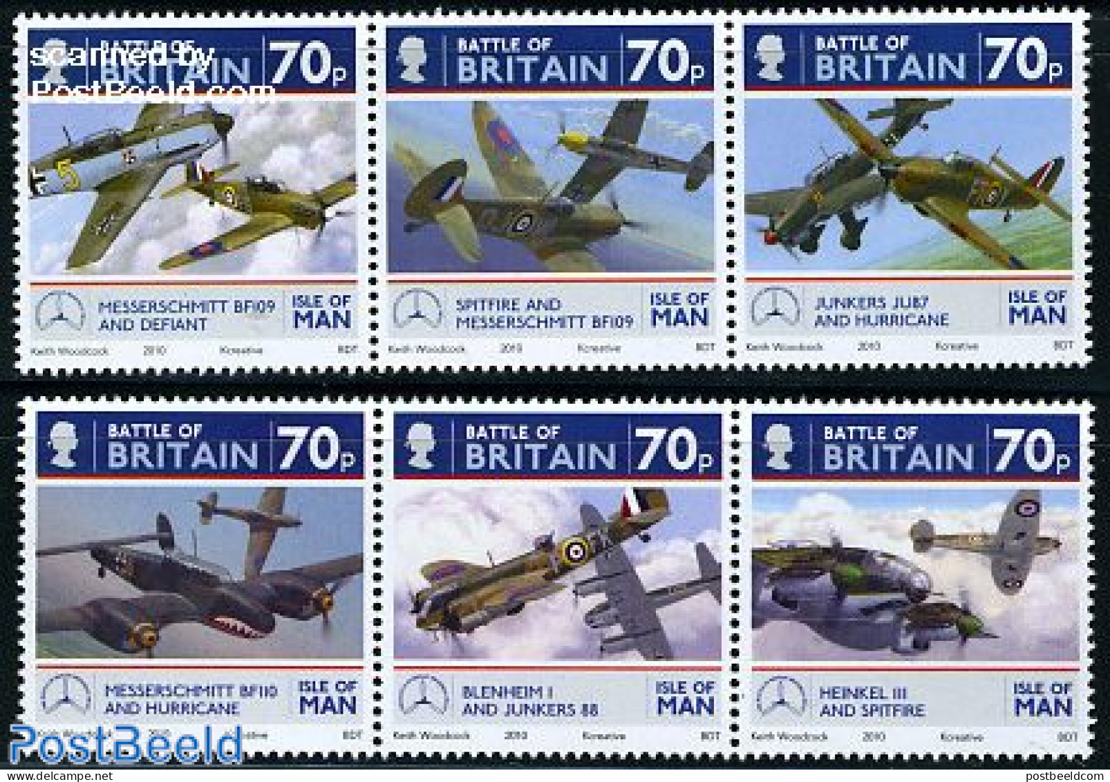 Isle Of Man 2010 Battle Of Britain 6v (2x[::]), Mint NH, History - Transport - World War II - Aircraft & Aviation - 2. Weltkrieg