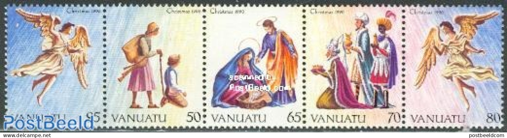 Vanuatu 1990 Christmas 5v [::::], Mint NH, Religion - Angels - Christmas - Christendom