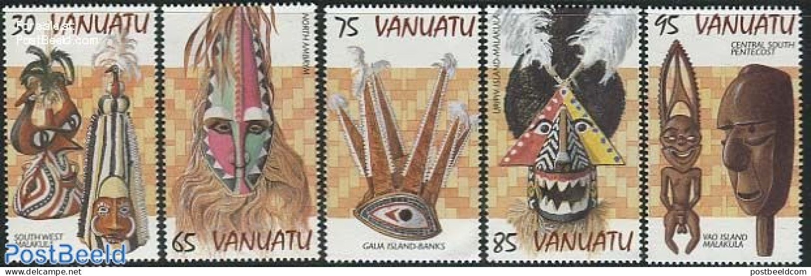 Vanuatu 1998 Traditional Masks 5v, Mint NH, Various - Vanuatu (1980-...)