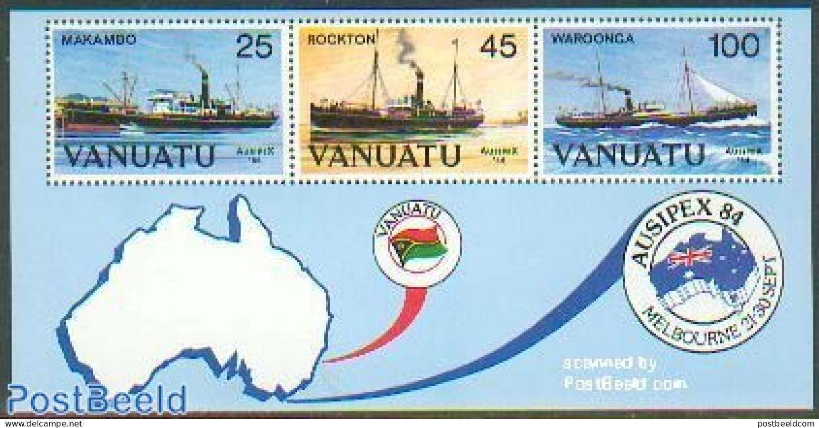 Vanuatu 1984 Ausipex, Ships S/s, Mint NH, Transport - Philately - Ships And Boats - Boten