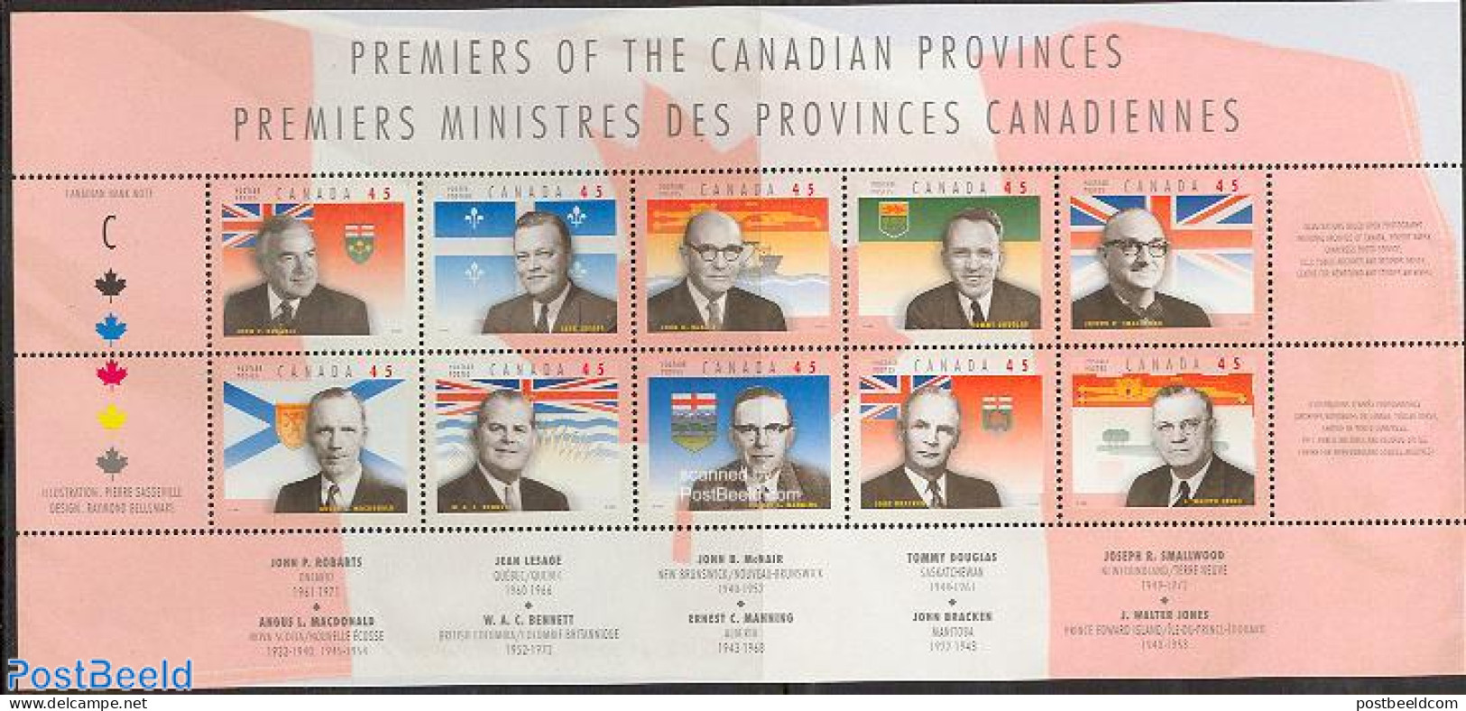 Canada 1998 Prime Ministers 10v M/s, Mint NH, History - Flags - Politicians - Ongebruikt
