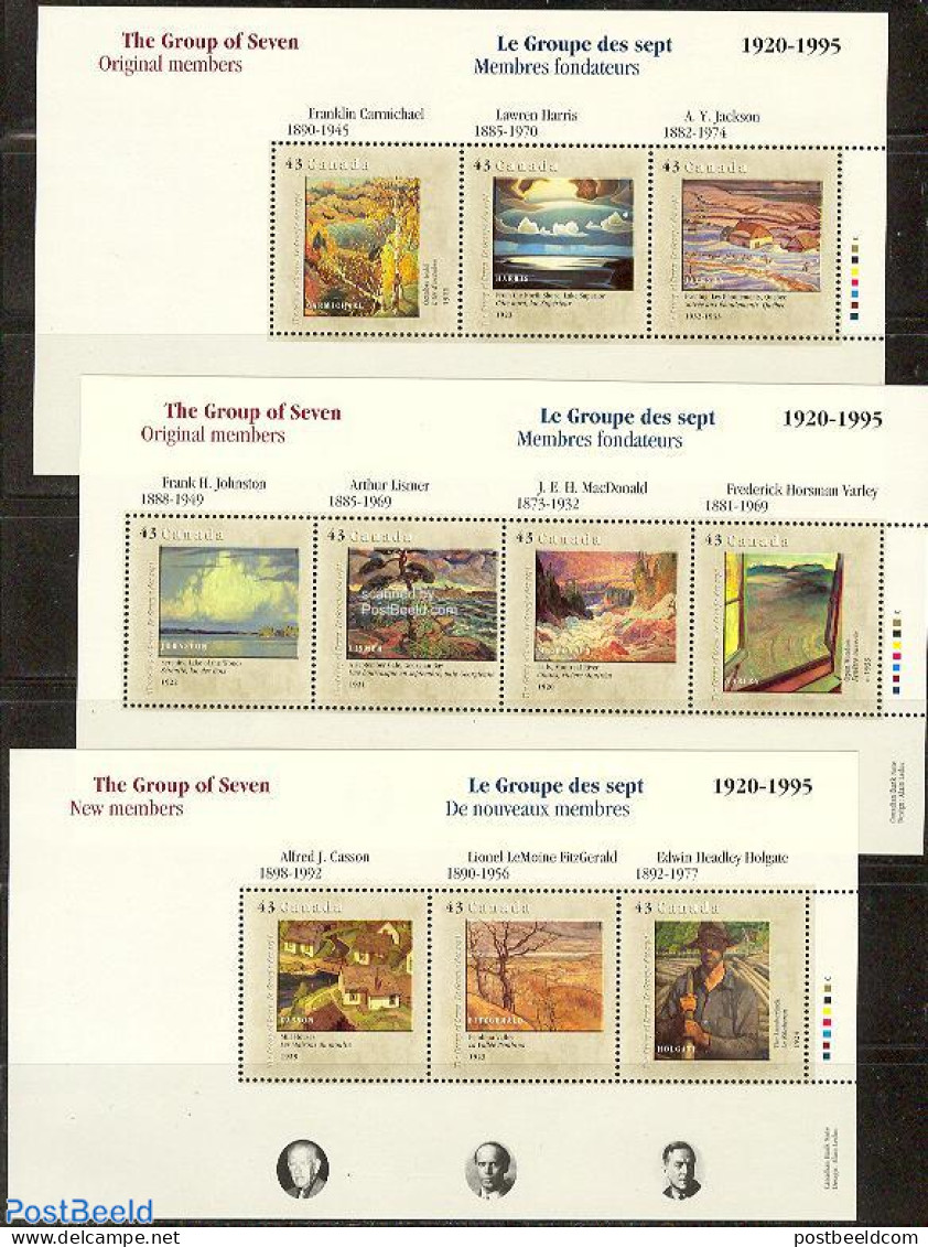 Canada 1995 Group Of Seven 3 S/s, Mint NH, Art - Modern Art (1850-present) - Paintings - Nuevos