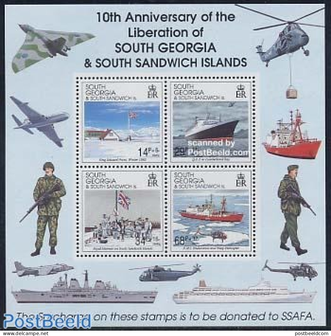 South Georgia / Falklands Dep. 1992 Liberation Anniversary S/s, Mint NH, History - Science - Transport - Militarism - .. - Militares