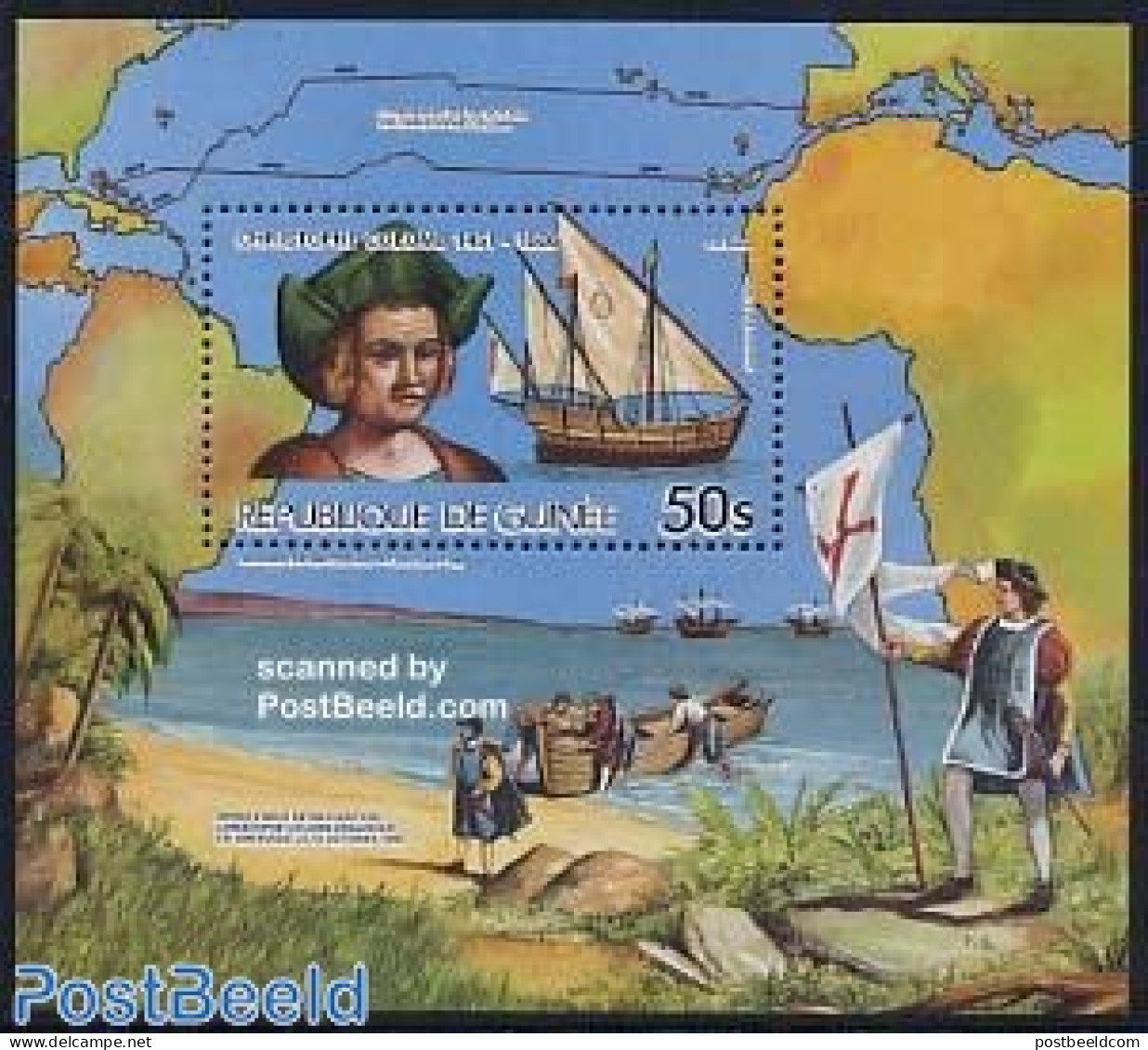 Guinea, Republic 1985 Columbus S/s, Mint NH, History - Transport - Various - Explorers - Ships And Boats - Maps - Explorers