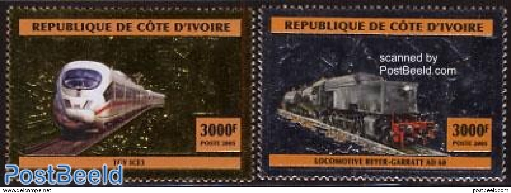 Ivory Coast 2005 Railways 2v (silver/gold), Mint NH, Transport - Railways - Nuevos