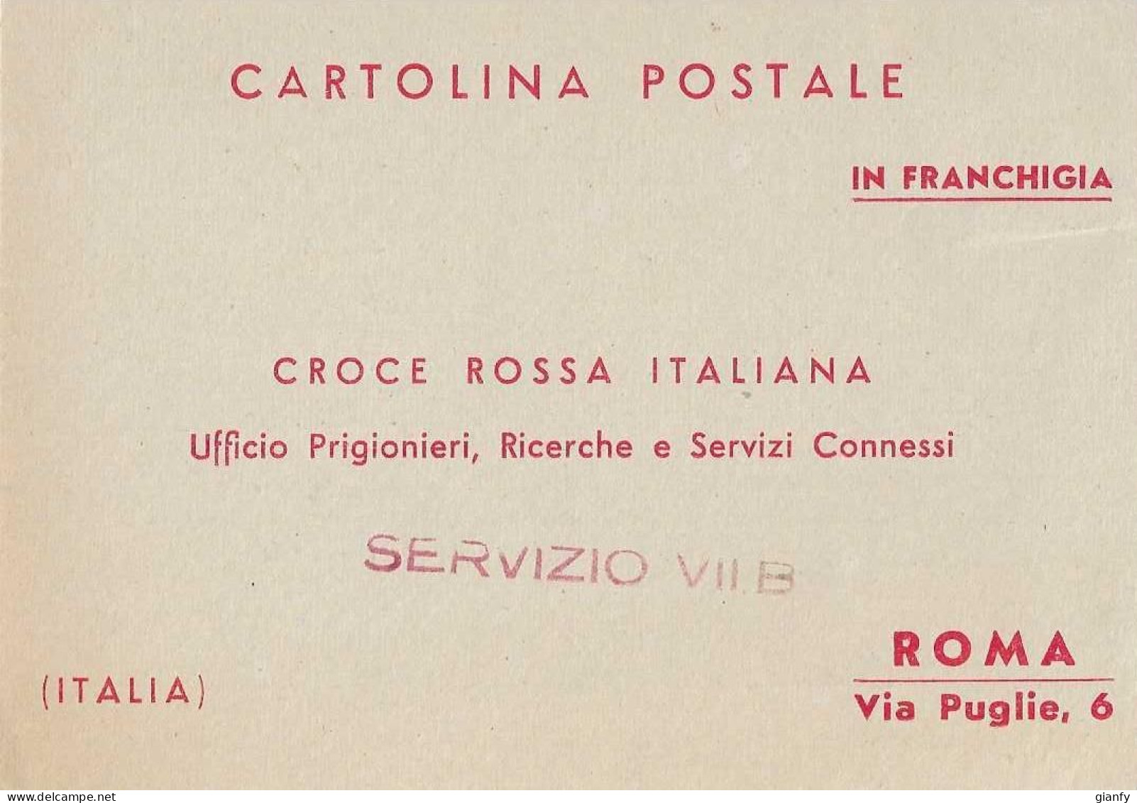 CROCE ROSSA ITALIANA RICHIESTA NOTIZIE PRIGIONIERO POW - Military Mail (PM)