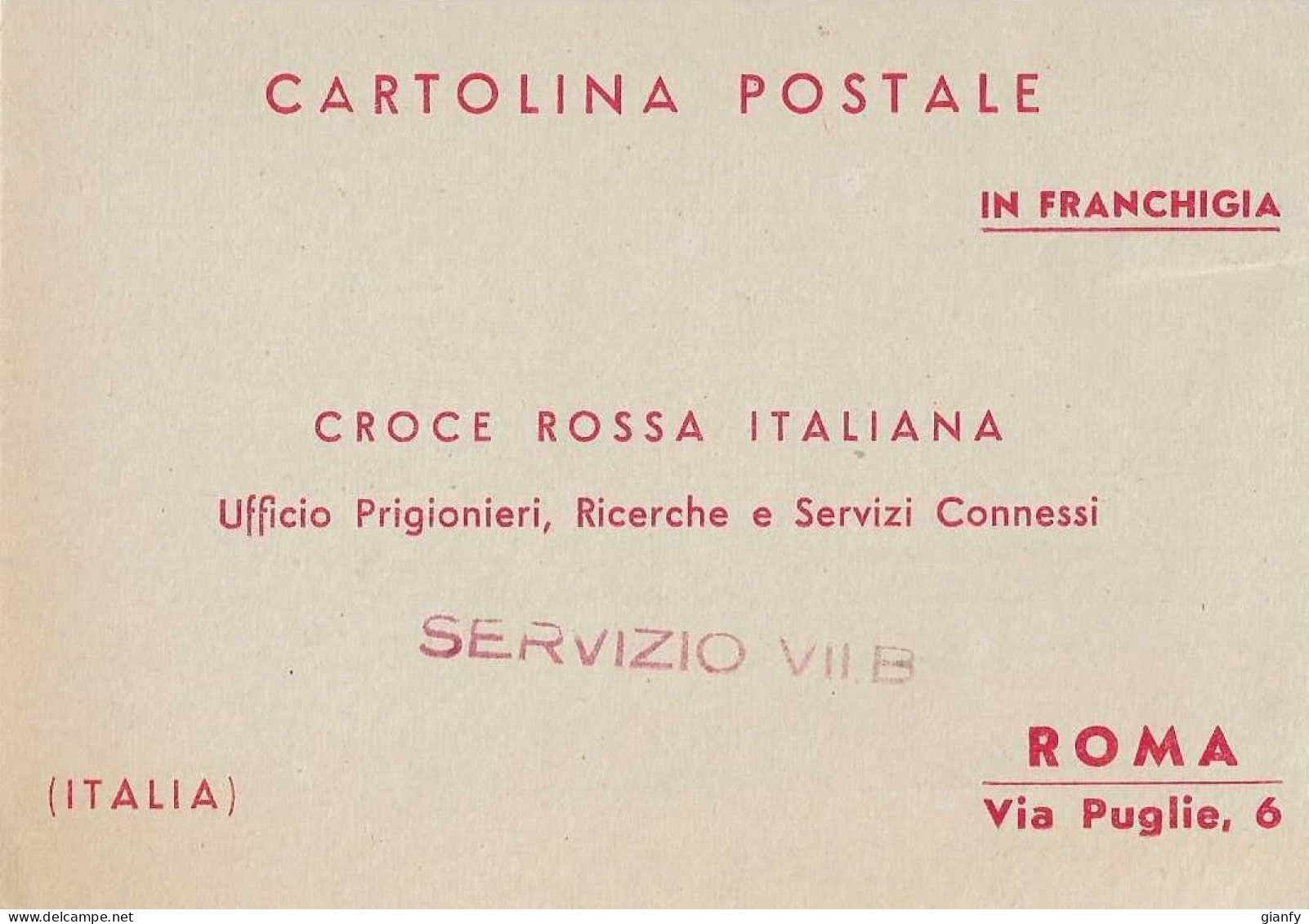 CROCE ROSSA ITALIANA RICHIESTA NOTIZIE PRIGIONIERO POW - Poste Militaire (PM)