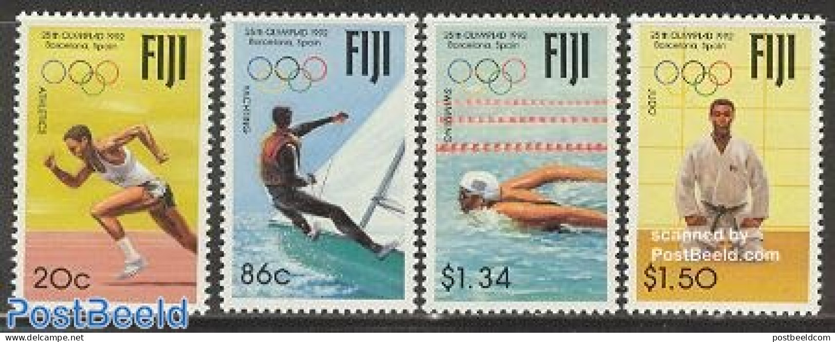 Fiji 1992 Olympic Games Barcelona 4v, Mint NH, Sport - Transport - Athletics - Judo - Olympic Games - Sailing - Swimmi.. - Atletica