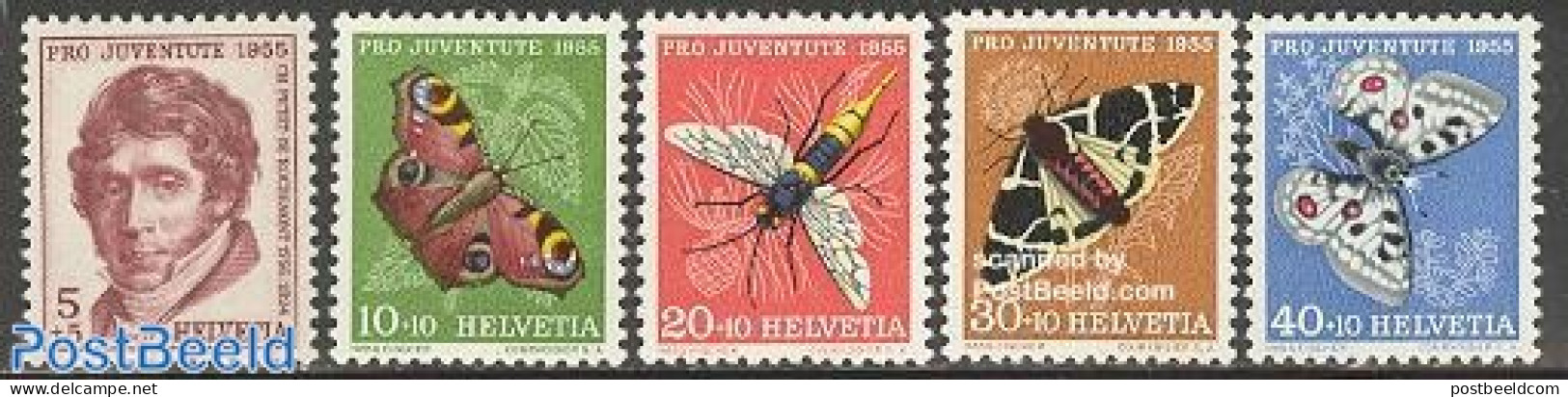 Switzerland 1955 Pro Juventute 5v, Mint NH, Nature - Butterflies - Insects - Unused Stamps