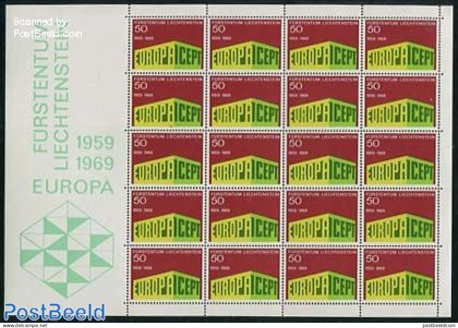 Liechtenstein 1969 Europa M/s (with 20 Stamps), Mint NH, History - Europa (cept) - Neufs