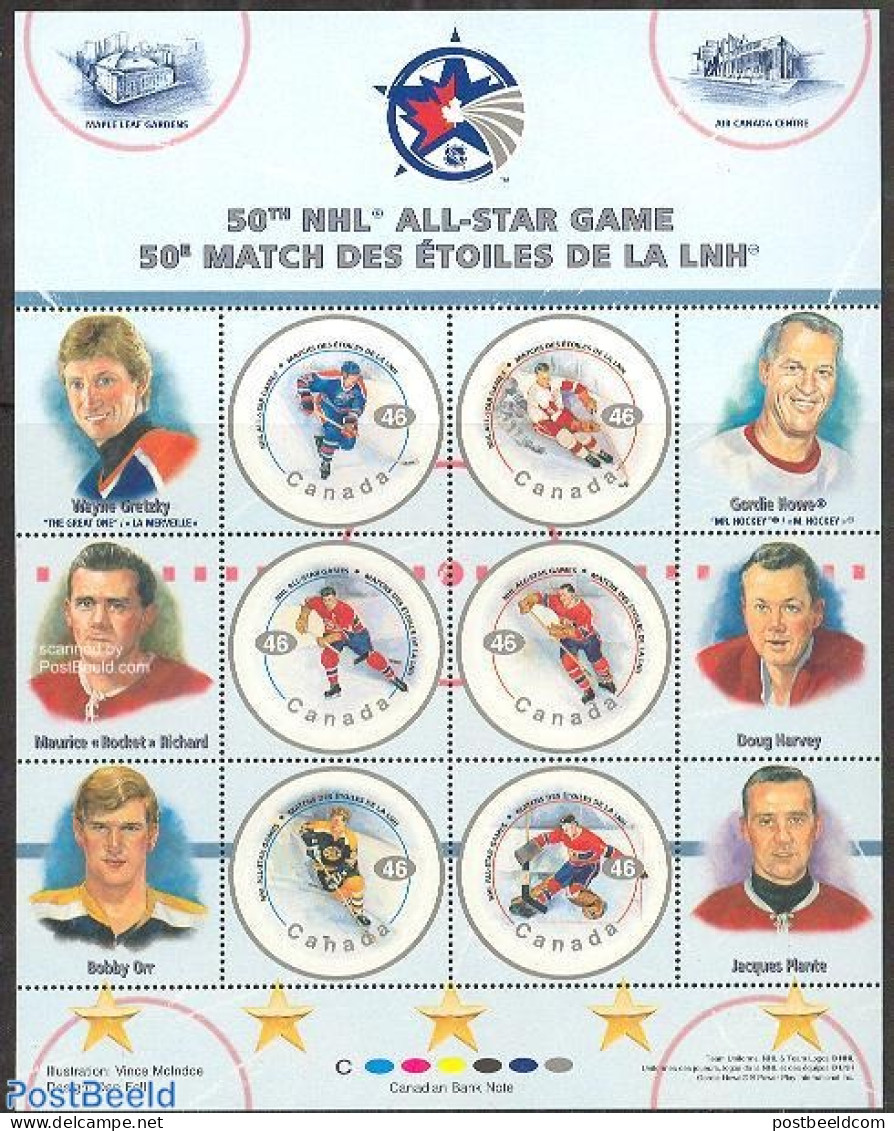 Canada 2000 All Star Game 6v M/s, Mint NH, Sport - Ice Hockey - Sport (other And Mixed) - Unused Stamps