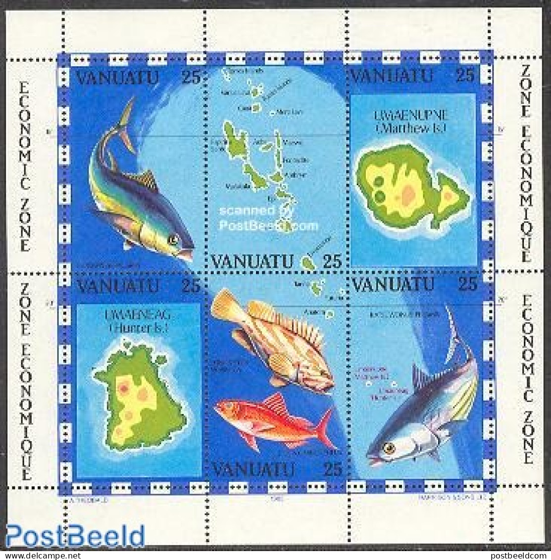 Vanuatu 1983 Fishing 6v M/s, Mint NH, Nature - Various - Fish - Fishing - Maps - Poissons