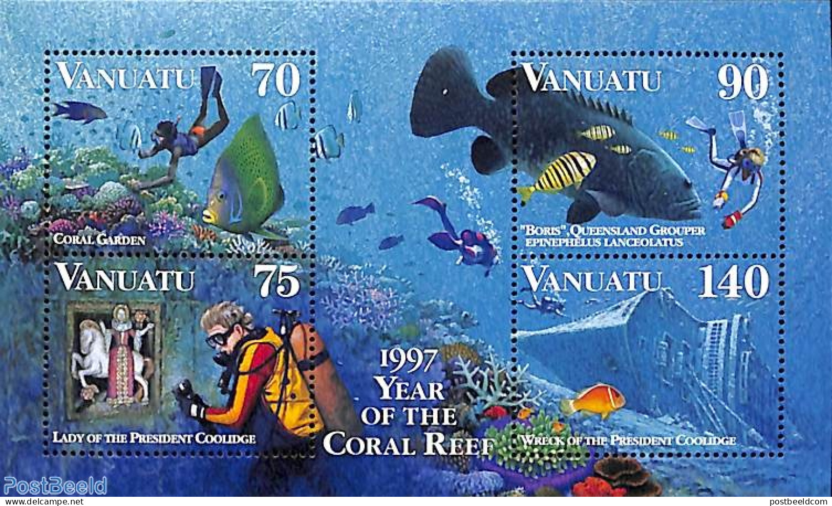 Vanuatu 1997 Coral Reefs S/s, Mint NH, Nature - Sport - Transport - Fish - Diving - Ships And Boats - Peces