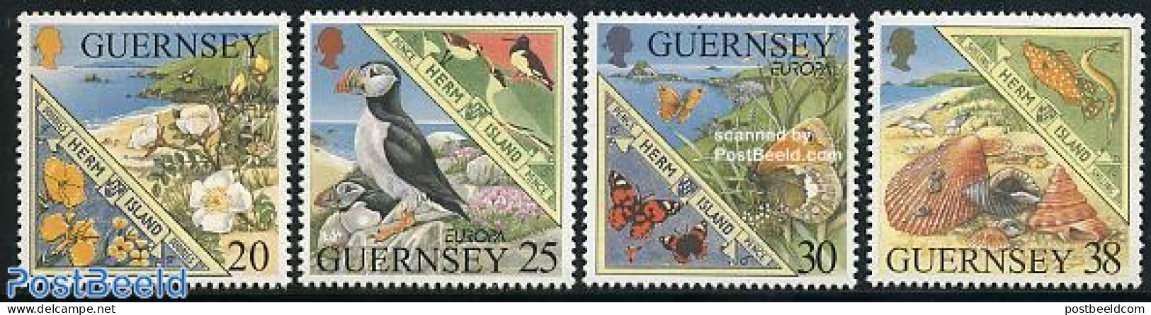 Guernsey 1999 Herm Island 4v, Mint NH, History - Nature - Europa (cept) - Birds - Butterflies - Fish - Flowers & Plant.. - Peces