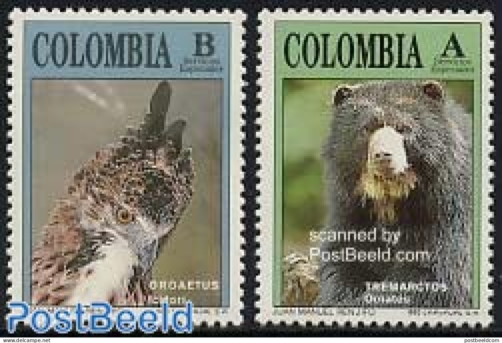 Colombia 1992 EMS, Animals 2v, Mint NH, Nature - Animals (others & Mixed) - Bears - Birds - Birds Of Prey - Kolumbien