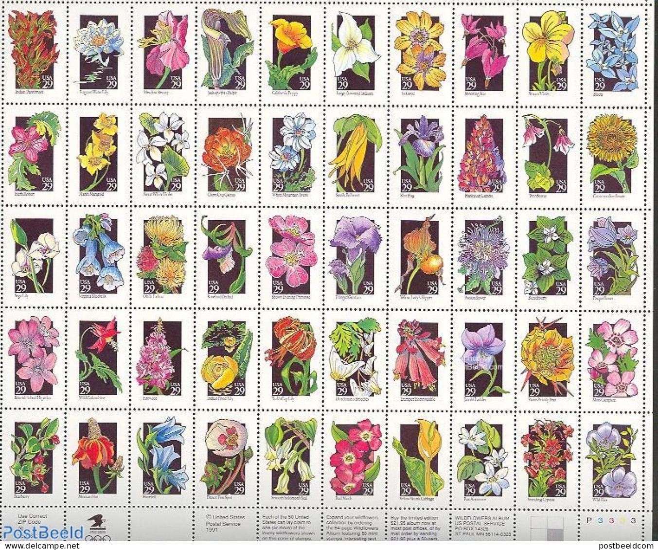 United States Of America 1992 Flowers 50v M/s, Mint NH, Nature - Flowers & Plants - Nuevos