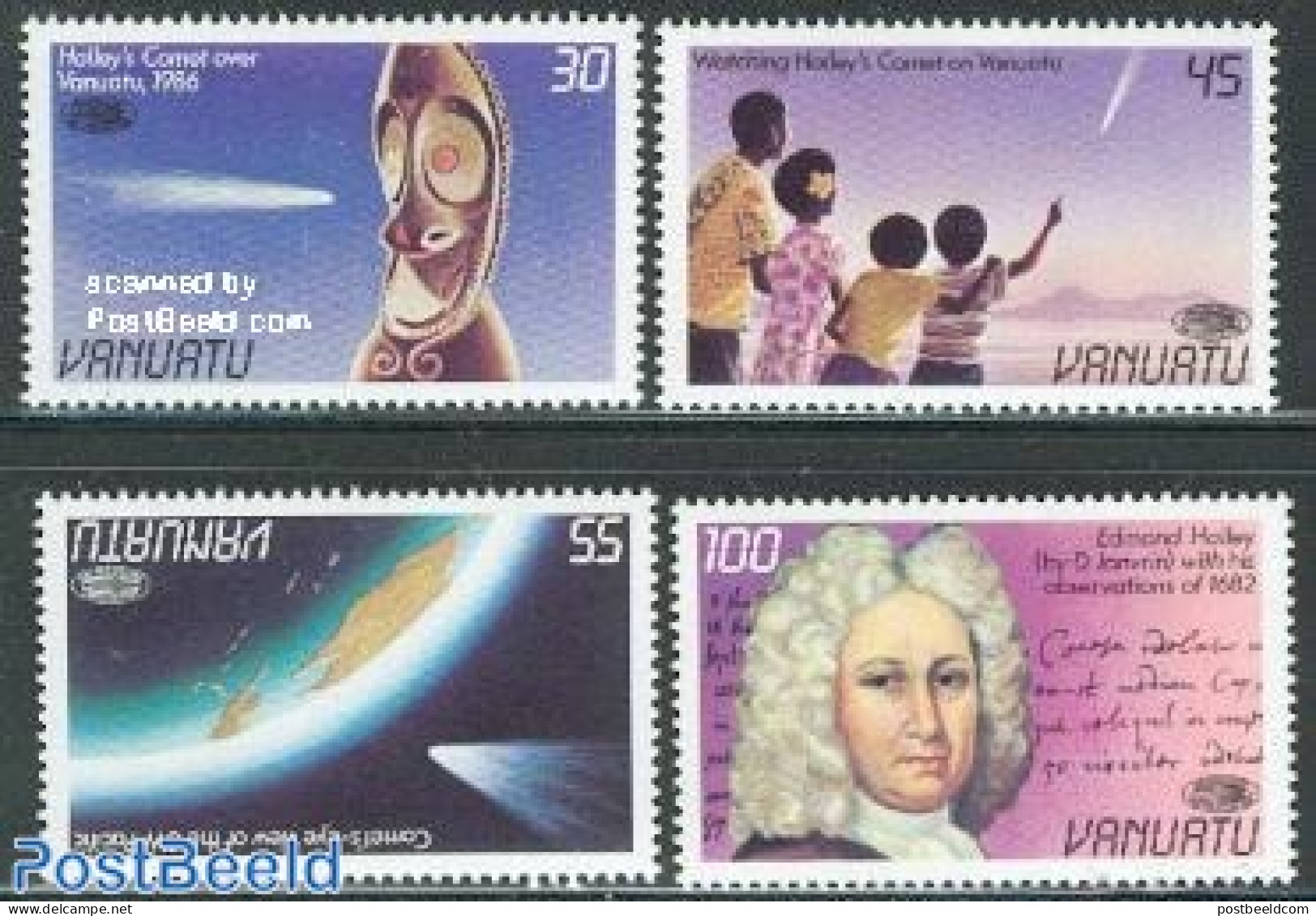 Vanuatu 1986 Halleys Comet 4v, Mint NH, Science - Astronomy - Art - Handwriting And Autographs - Halley's Comet - Astrology