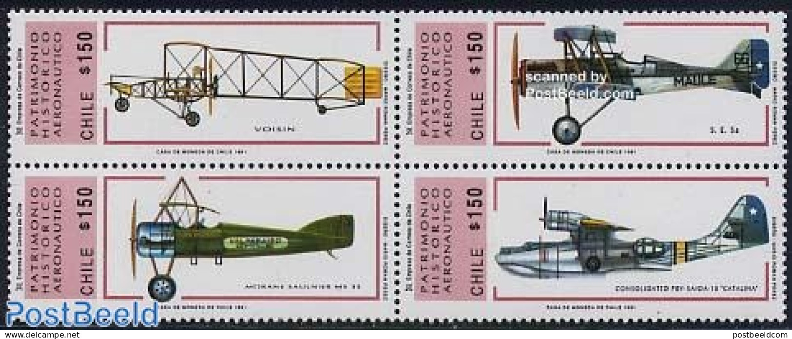 Chile 1991 Aeroplanes 4v [+], Mint NH, Transport - Aircraft & Aviation - Airplanes