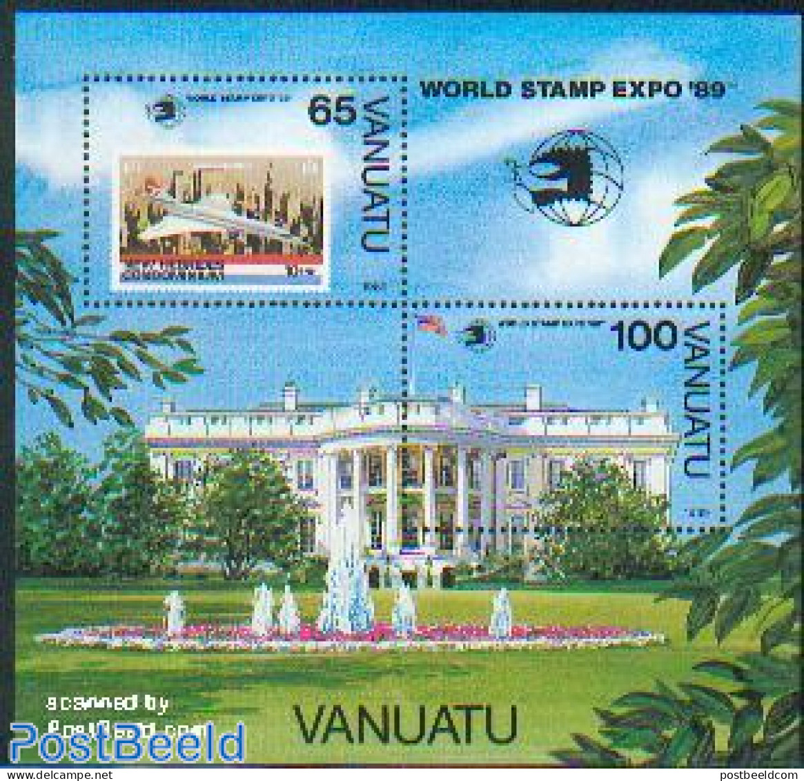 Vanuatu 1989 World Stamp Expo S/s, Mint NH, Transport - Philately - Stamps On Stamps - Concorde - Aircraft & Aviation - Timbres Sur Timbres