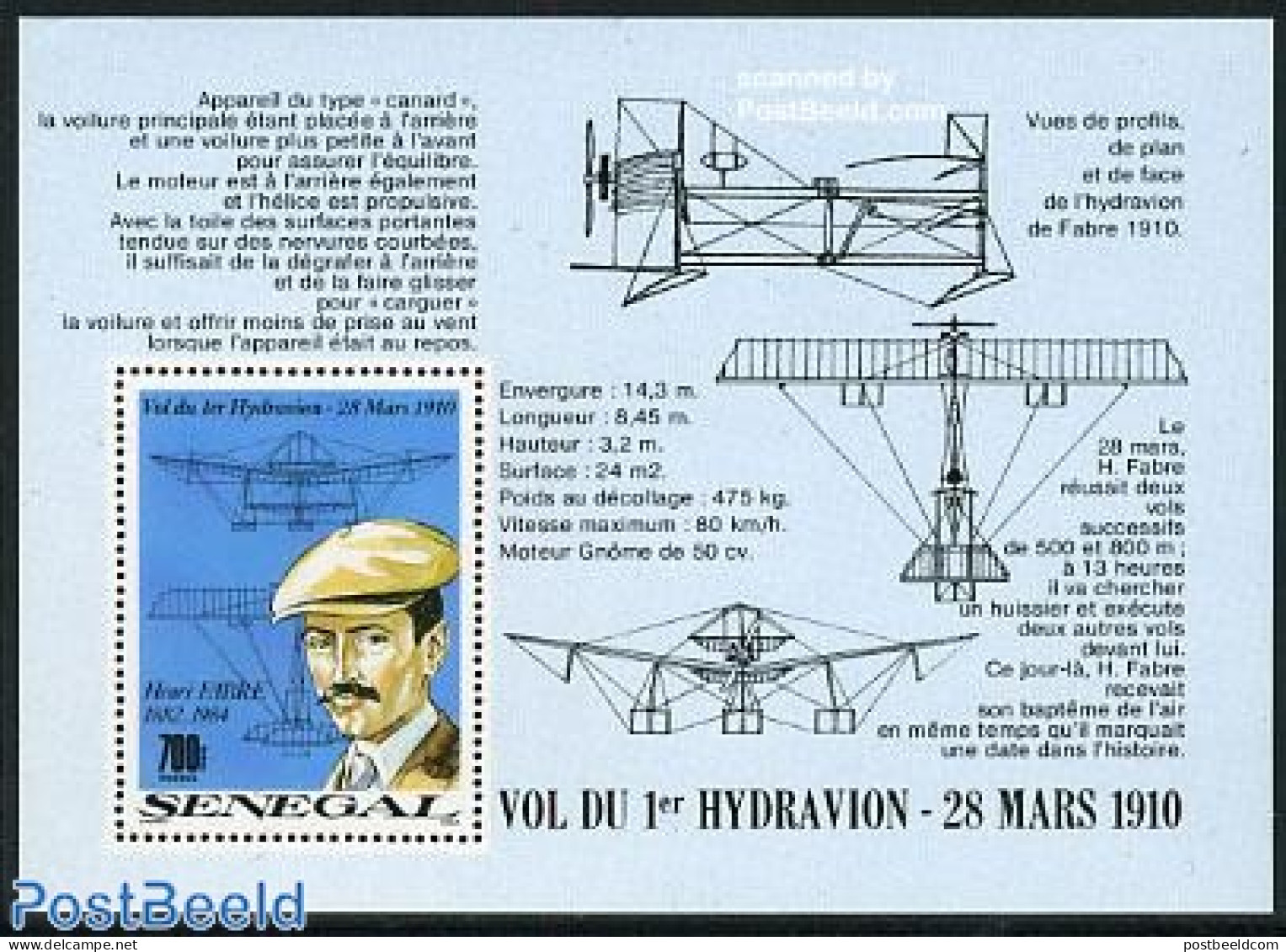 Senegal 1989 H. Fabre S/s, Mint NH, Transport - Aircraft & Aviation - Airplanes