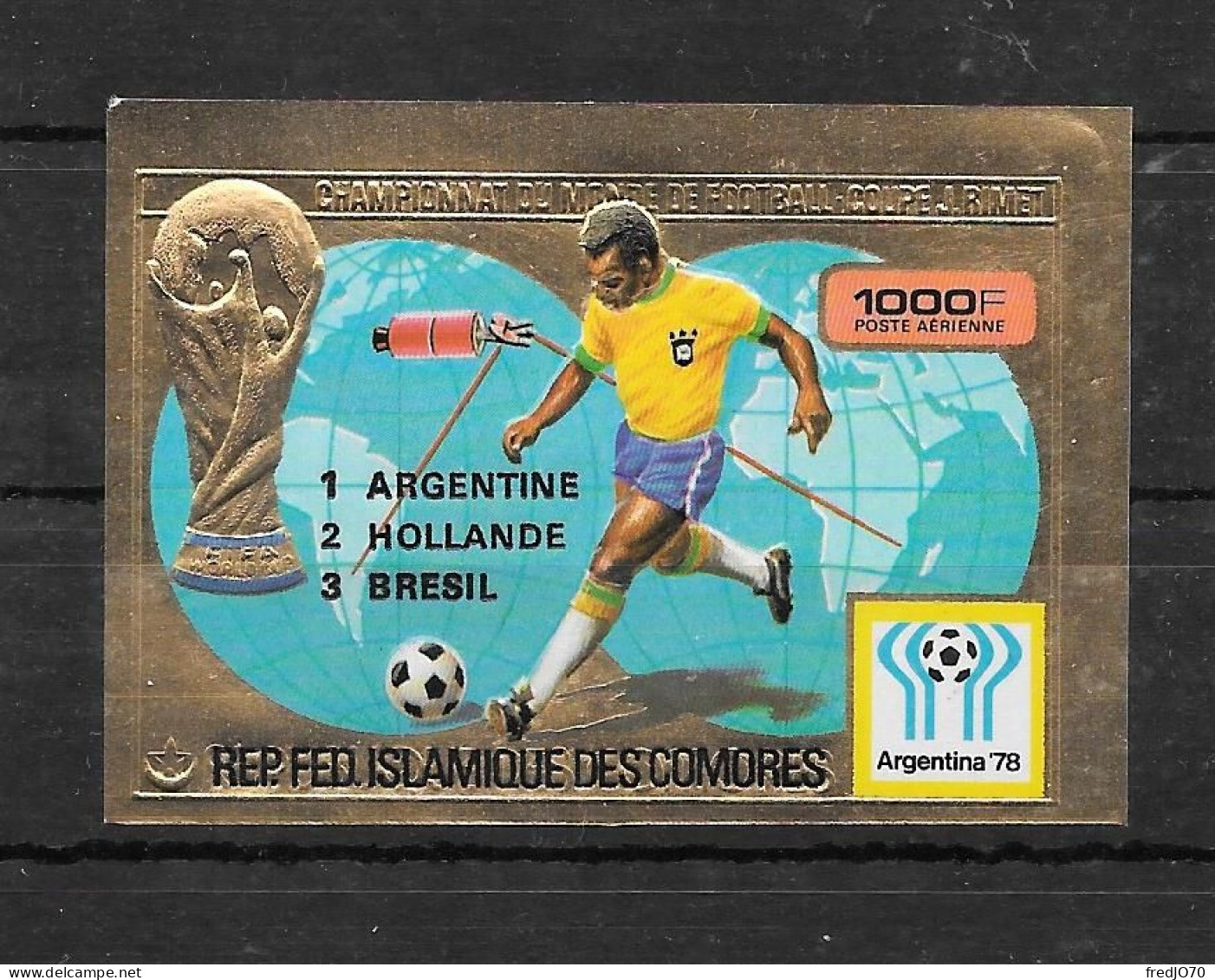 Comores Timbre Or Gold Surch. Rouge Red Ovpt Non Dentelé Imperf Football CM 78 ** - 1978 – Argentina