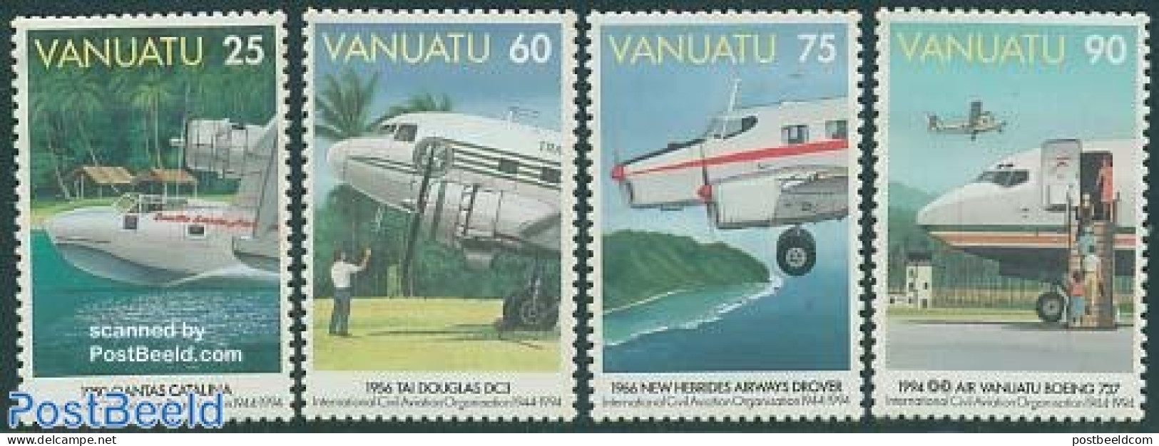 Vanuatu 1994 ICAO 4v, Mint NH, Transport - Aircraft & Aviation - Aviones