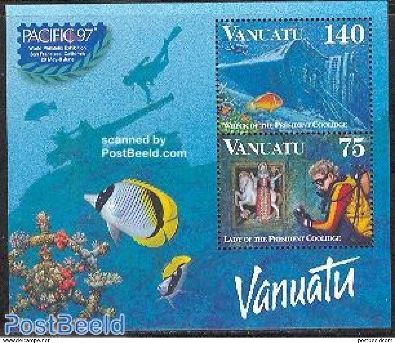 Vanuatu 1997 Pacific 97 S/s, Mint NH, Nature - Sport - Transport - Fish - Diving - Philately - Ships And Boats - Peces