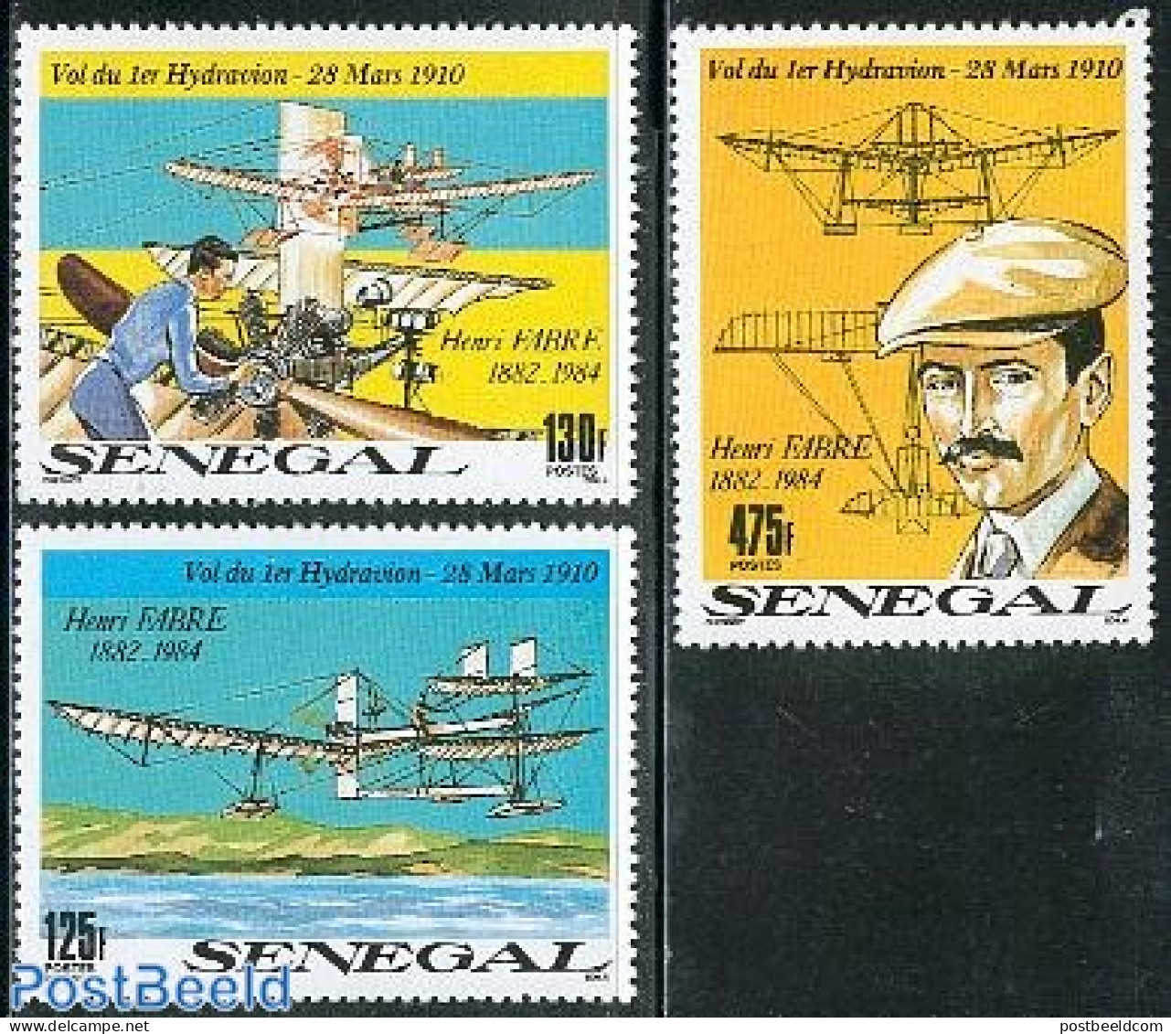 Senegal 1989 H. Fabre 3v, Mint NH, Transport - Aircraft & Aviation - Airplanes