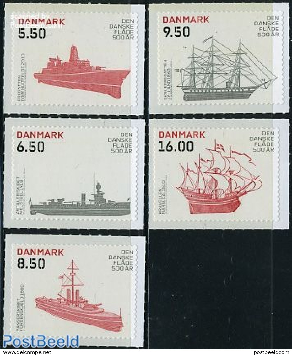 Denmark 2010 500 Years Navy 5v S-a, Mint NH, Transport - Ships And Boats - Neufs