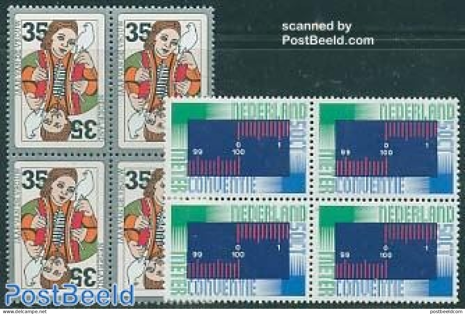 Netherlands 1975 Mixed Issue 2v, Blocks Of 4 [+], Mint NH, Science - Sport - Weights & Measures - Playing Cards - Unused Stamps
