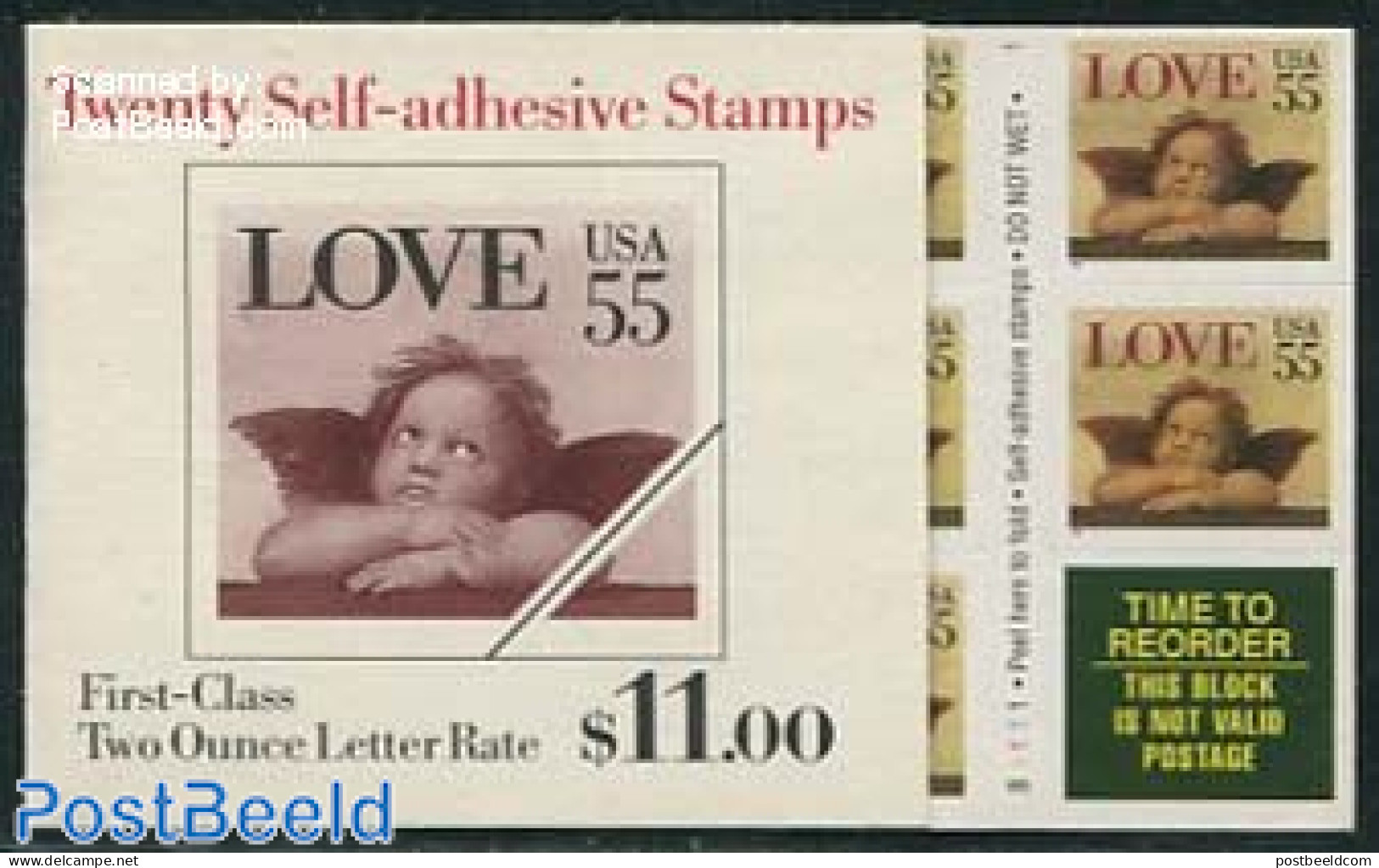 United States Of America 1995 Love Booklet (20x55c S-a), Mint NH, Religion - Angels - Stamp Booklets - Ongebruikt