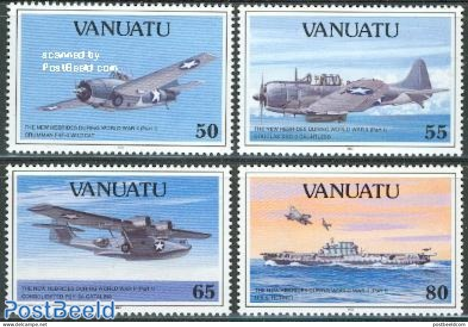 Vanuatu 1992 World War II 4v, Mint NH, History - Transport - World War II - Aircraft & Aviation - Ships And Boats - WO2