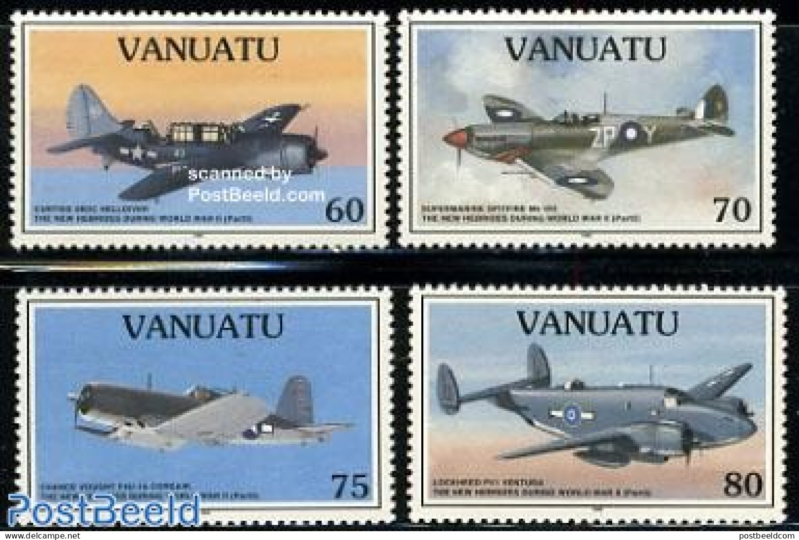 Vanuatu 1995 World War II, Aeroplanes 4v, Mint NH, History - Transport - World War II - Aircraft & Aviation - WW2 (II Guerra Mundial)