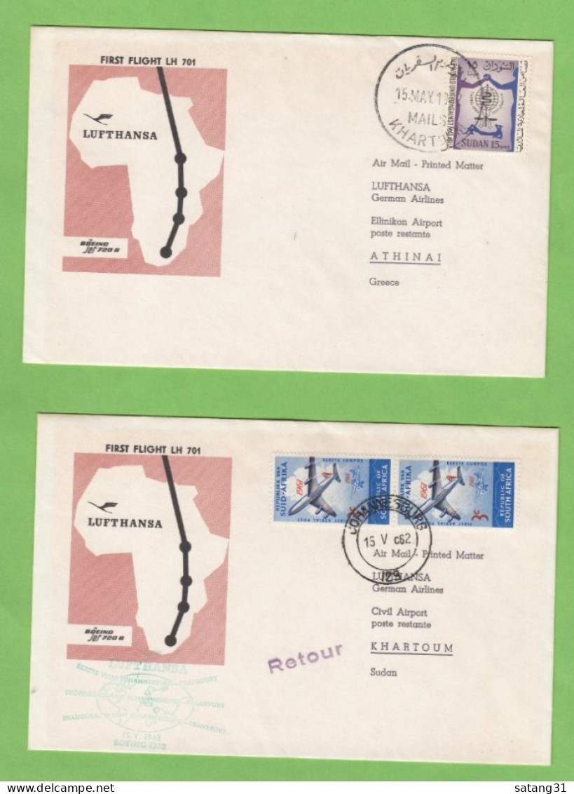 ER VOL LH 701, 2 PLIS ,JOHANNESBOURG-KHARTOUM ET KHARTOUM-ATHENES,1962. - Airplanes