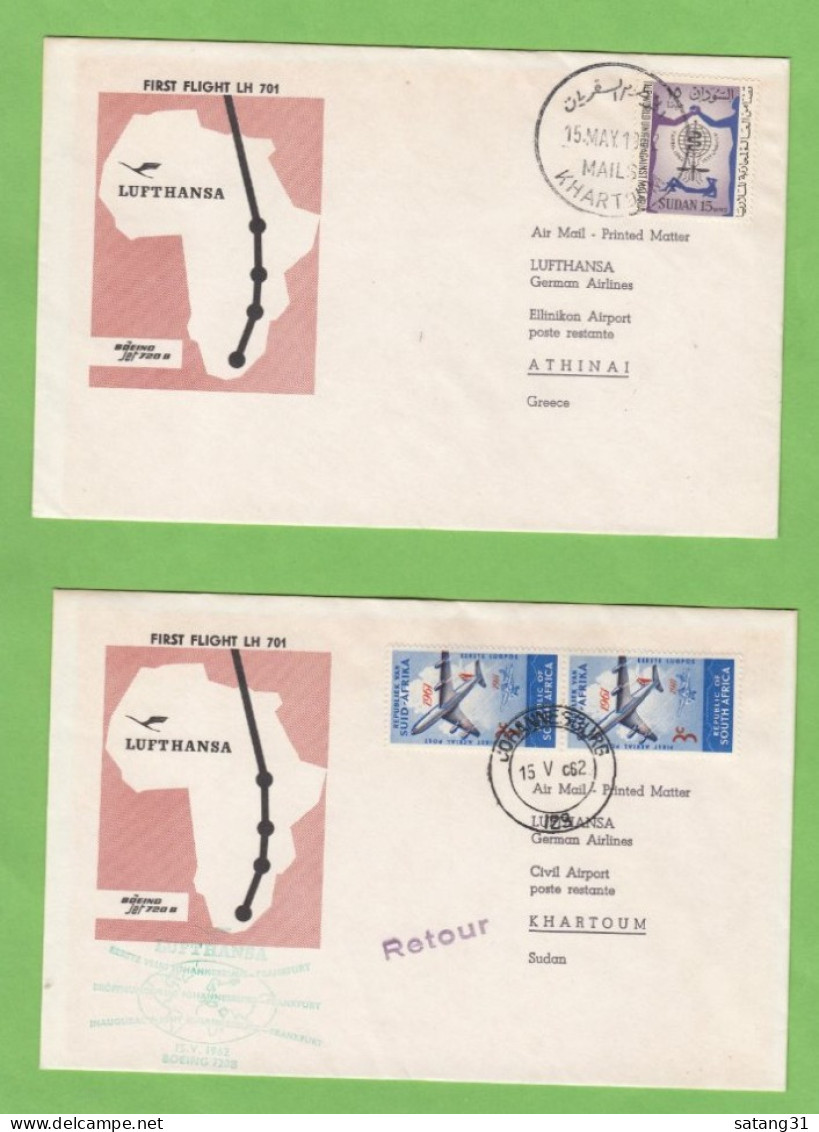ER VOL LH 701, 2 PLIS ,JOHANNESBOURG-KHARTOUM ET KHARTOUM-ATHENES,1962. - Aviones