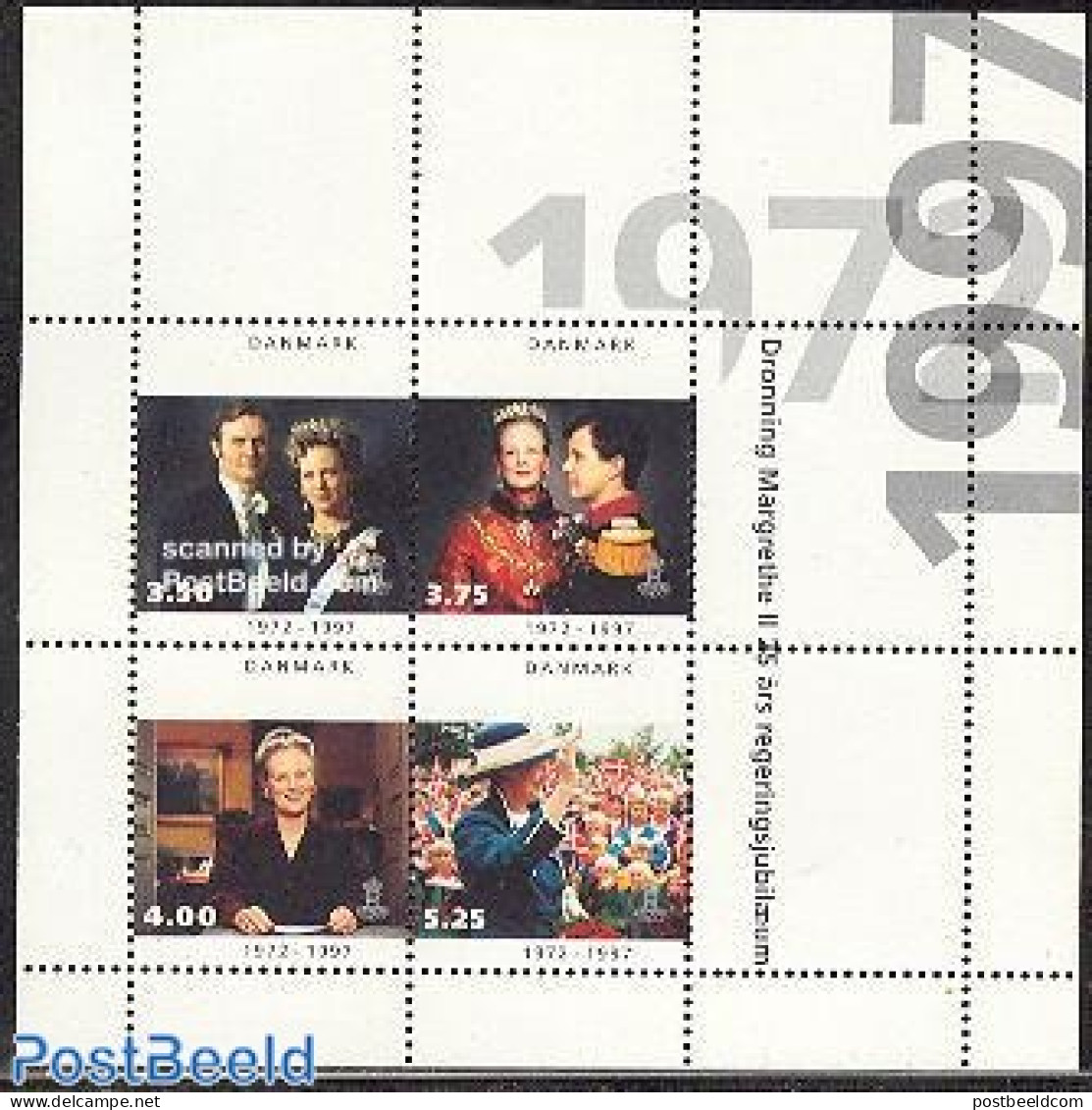 Denmark 1997 Queen Margarethe Silver Jubilee M/s, Mint NH, History - Kings & Queens (Royalty) - Unused Stamps