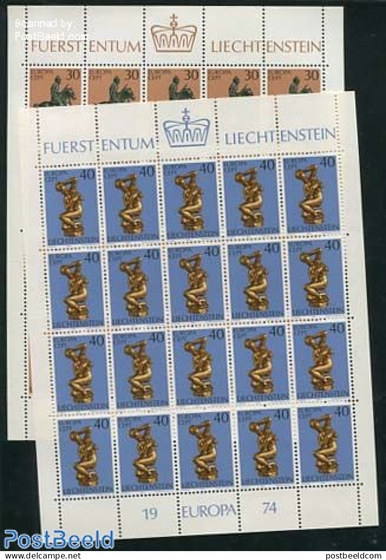 Liechtenstein 1974 Europa 2 M/ss, Mint NH, History - Nature - Europa (cept) - Horses - Art - Sculpture - Neufs