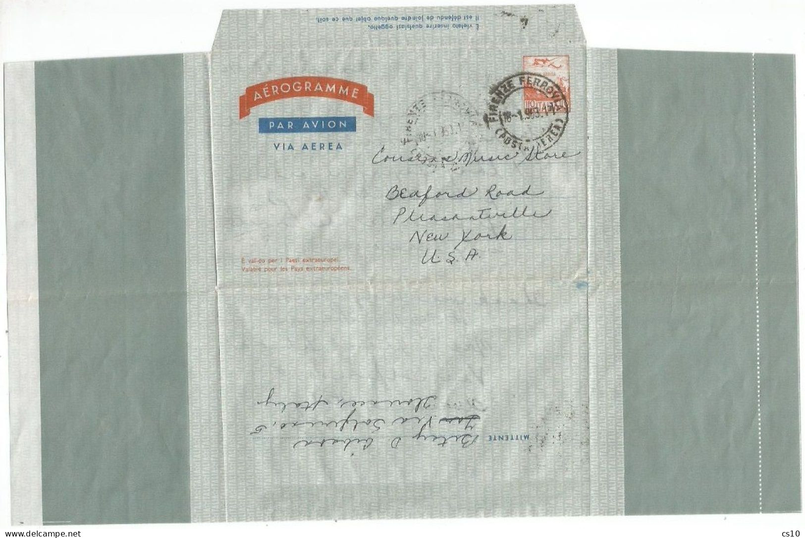 1960 Aerogramma Aerogramme #A4 Lire 110 Arancio Firenze 18gen1963 Uso Semplice Per USA - Interi Postali