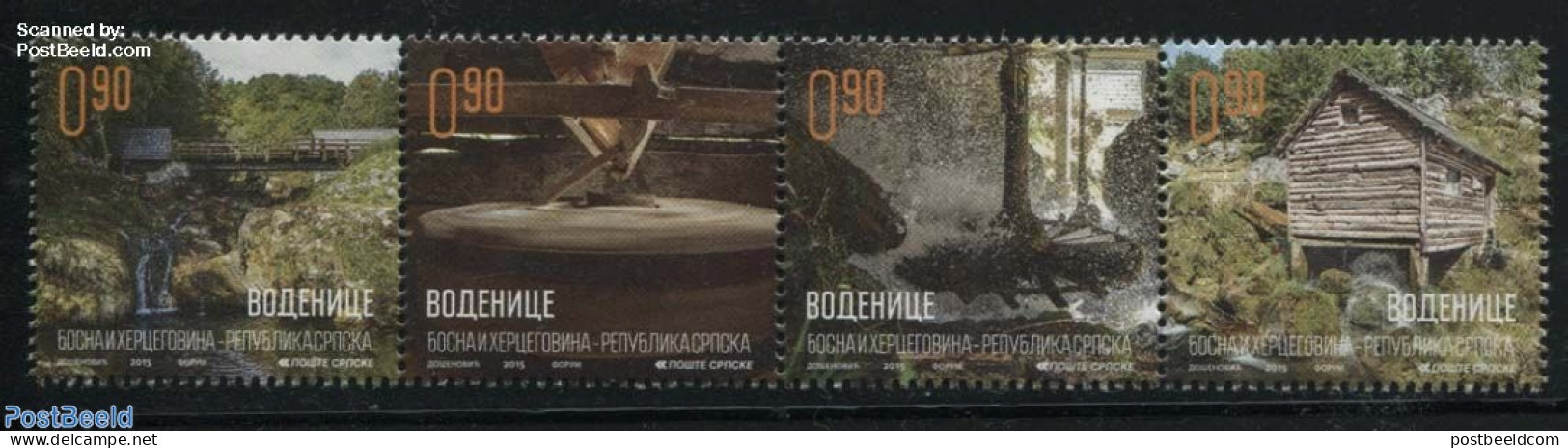 Bosnia Herzegovina - Serbian Adm. 2015 Water Mills 4v [:::], Mint NH, Various - Mills (Wind & Water) - Molinos