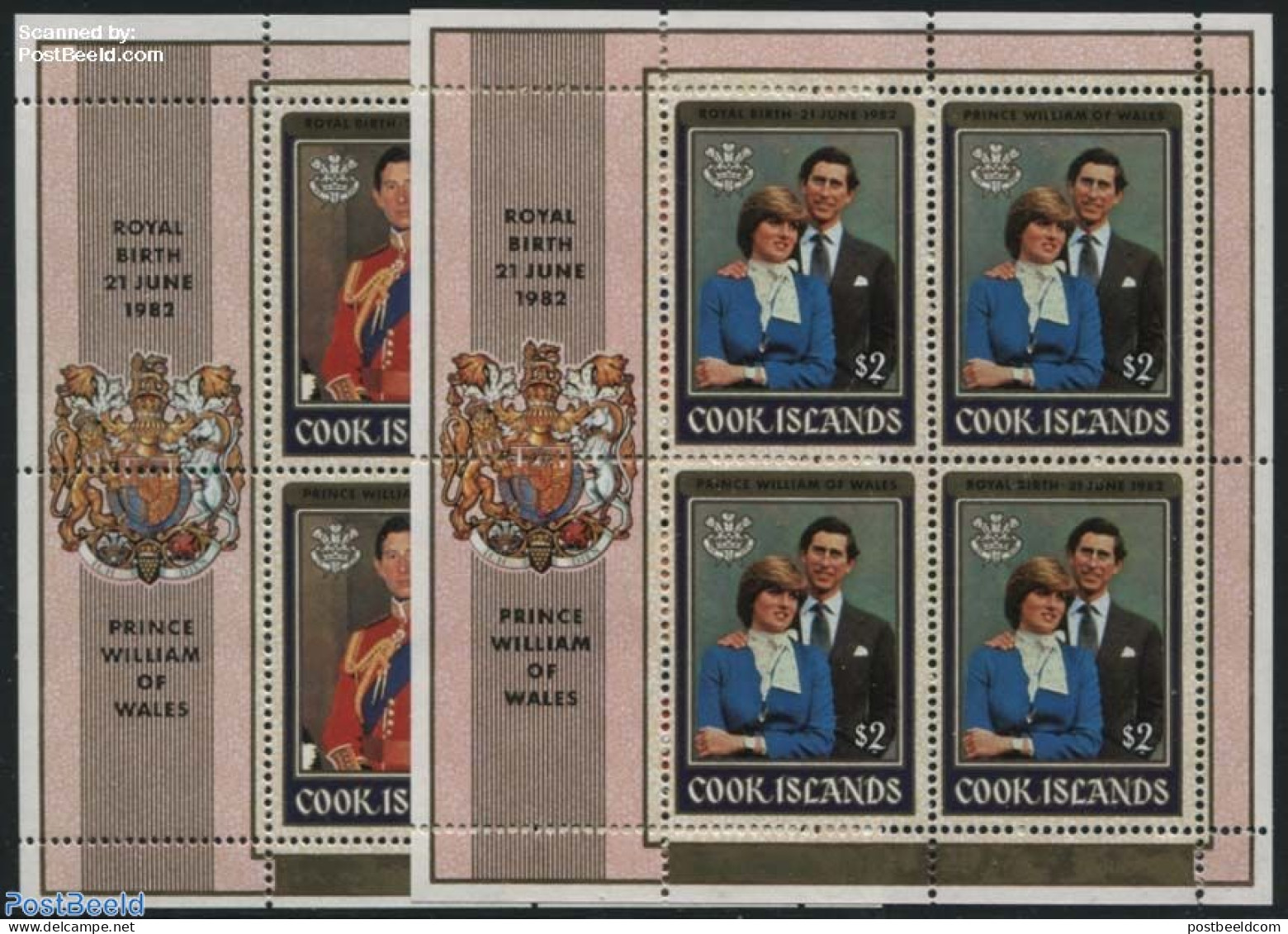 Cook Islands 1982 Royal Baby 2 M/s, Mint NH, History - Charles & Diana - Kings & Queens (Royalty) - Familles Royales