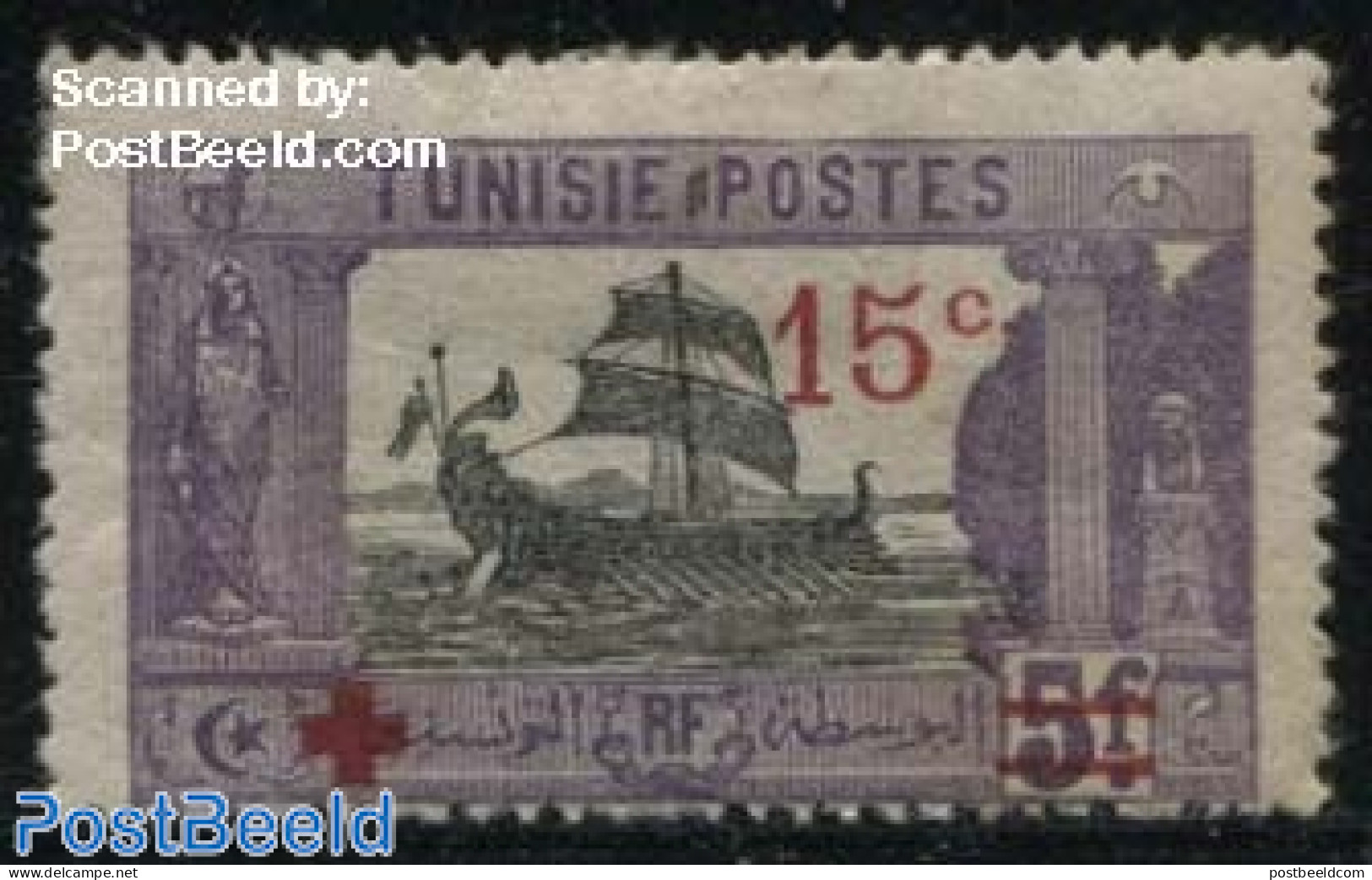 Tunisia 1918 15c On 5F, Stamp Out Of Set, Unused (hinged), Transport - Ships And Boats - Barcos