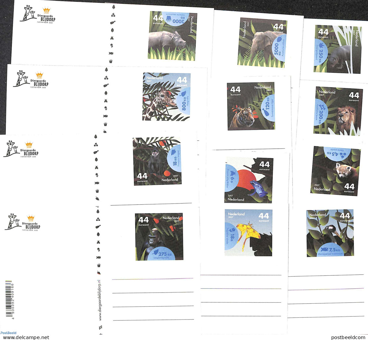 Netherlands 2007 Postcardset Blijdorp Zoo, 12 Cards, Unused Postal Stationary, Nature - Animals (others & Mixed) - Bir.. - Covers & Documents