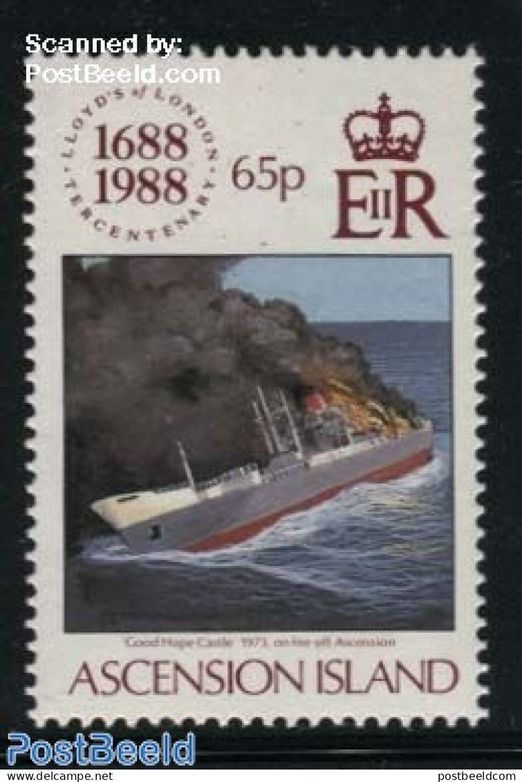 Ascension 1988 65p, Stamp Out Of Set, Mint NH, History - Transport - Fire Fighters & Prevention - Ships And Boats - Di.. - Feuerwehr