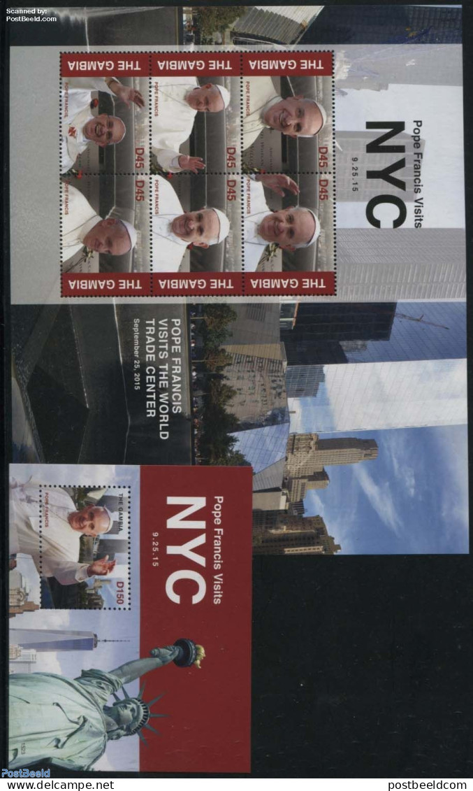 Gambia 2015 Pope Francis Visits NYC 2 S/s, Mint NH, Religion - Pope - Popes