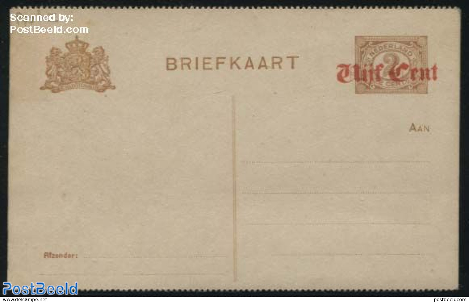 Netherlands 1920 Postcard Vijf Cent On 2c, Perforated, Long Dividing Line, Unused Postal Stationary - Cartas & Documentos