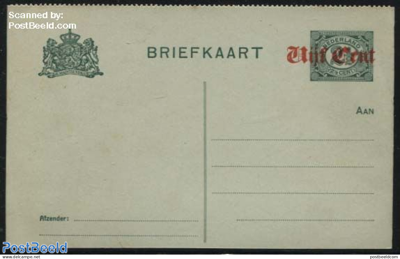 Netherlands 1920 Postcard Vijf Cent On 2.5c, Perforated, Long Dividing Line, Unused Postal Stationary - Cartas & Documentos