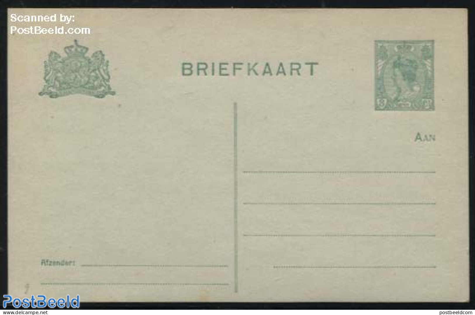 Netherlands 1916 Postcard 3c On Green Paper, Dividing Line Under F, Unused Postal Stationary - Cartas & Documentos