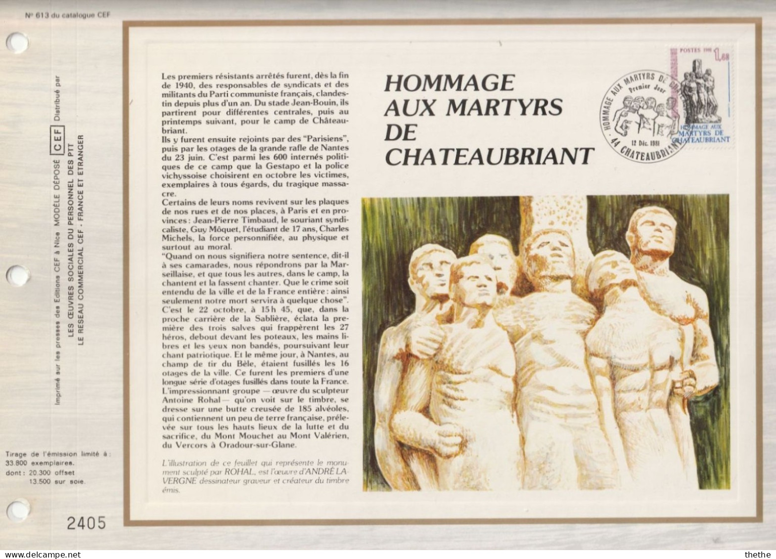 FRANCE - Hommage Aux Martyrs De Chateaubriant - N° 613 Du Catalogue CEF - 1980-1989