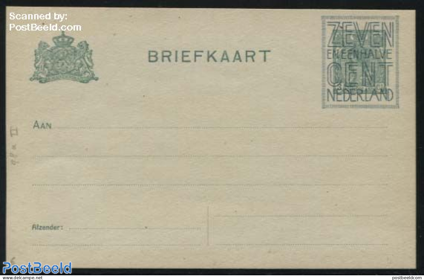 Netherlands 1921 Postcard 7.5c On 3c, Greenish Paper, Short Dividing Line, Unused Postal Stationary - Cartas & Documentos